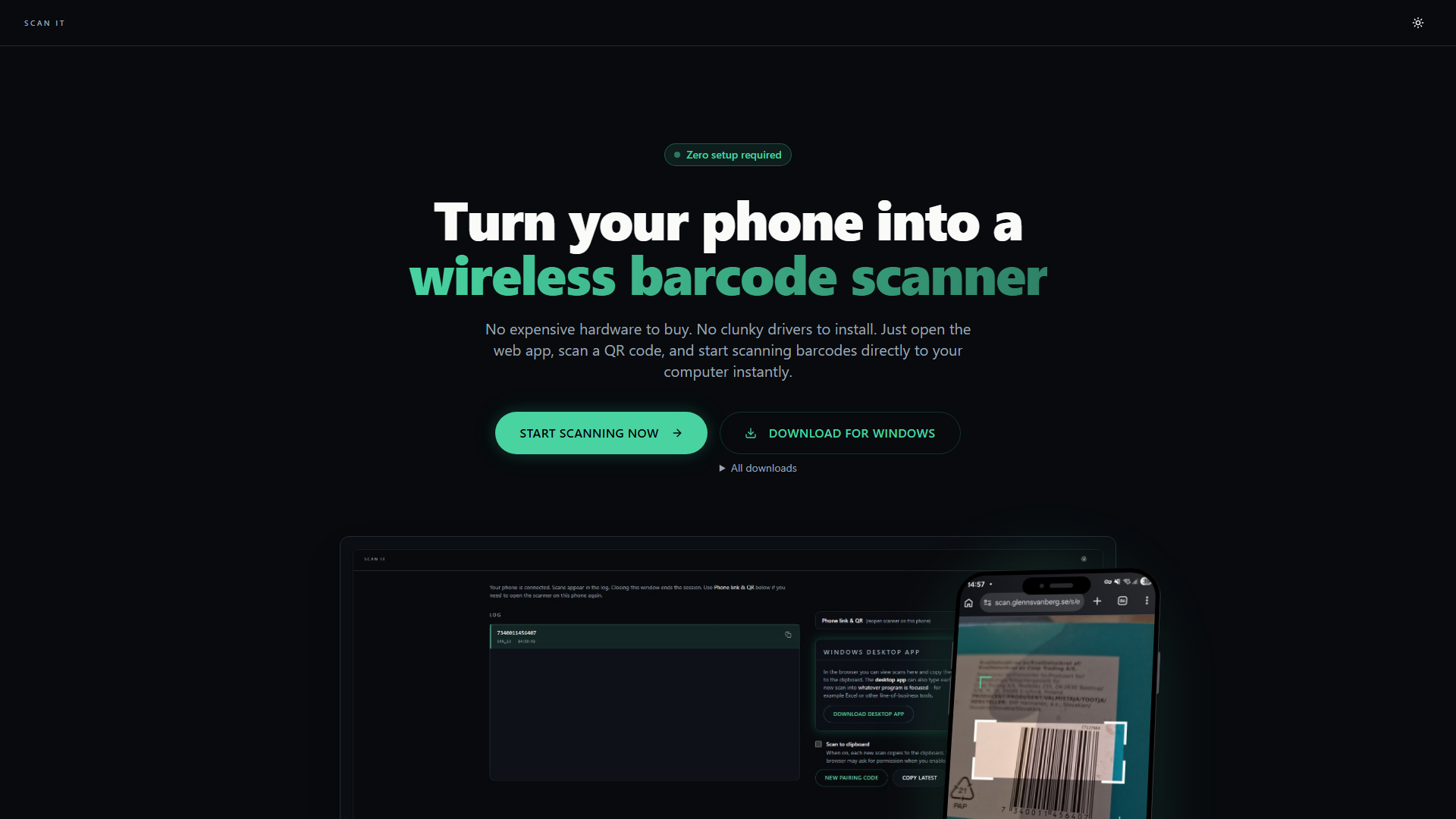 Skarmbild av Scan: Gör mobilen till streckkodsläsare utan att behöva installera något. Ett experiment i hur man kan minska startsträckan – synka med QR och kör vidare.